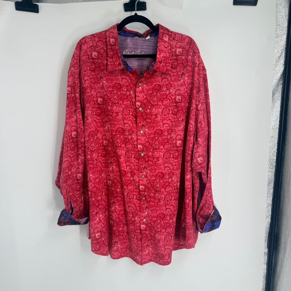 Robert Graham Mens 4XL Red Paisley Damask Long Sleeve Button Down Shirt Stretch